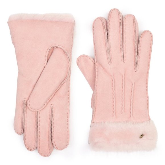 NWT UGG WOMEN'S SUEDE SHEARLING LINED‎ WINTER GLOVES PINK - Picture 1 of 6